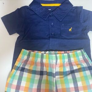 Carter's Navy Polo with Colorful Plaid Shorts